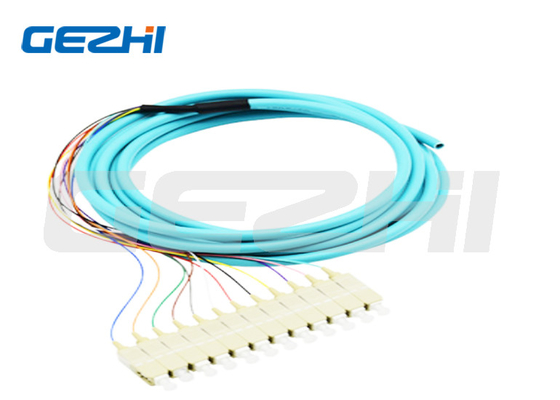 شراء 12 نواة الألياف الضوئية Pigtail SC PC Multimode OM3 التوزيع Pigtails الضوئية 0.9mm لنقل البيانات online manufacture