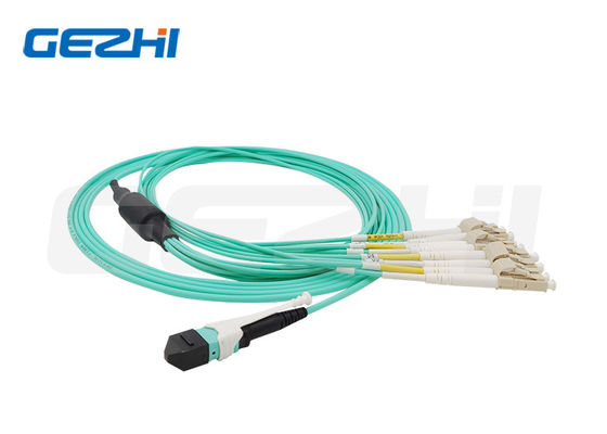 MPO إلى LC 8 الألياف OM3 50/125 كابل التفريق متعدد الأوضاع MPO-8 LC Fiber Optic Patch Cord